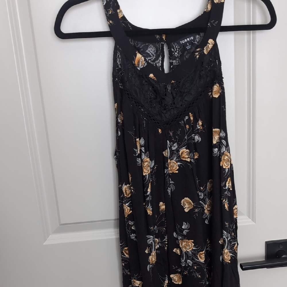 Torrid Black Dress with Yellow Floral Pattern